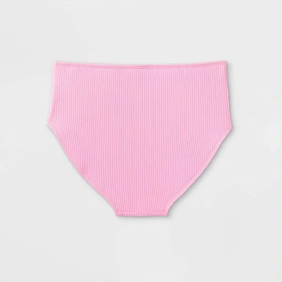 Girls Bandeau Ribbed Top & High Rise Hipster Ribbed Bottom Bikini Swim Set L - Picture 6 of 10